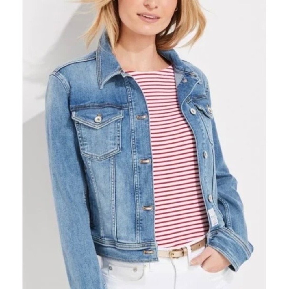 Vineyard Vines Womens Denim Jacket Medium Wash Blue Trucker Jean Jacket XXS